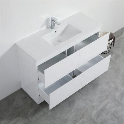 China Foshan Modern Customized Hot Sale PVC Bathroom Floor Standing Waterproof Bathroom Cabinet 18MM Thickness Modern Bathroom Vanities for sale