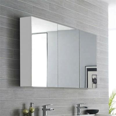 China Modern High Gloss White Bathroom Storage Mirror Cabinet 3 Doors Bathroom Vanity PVC Mirror Cabinet for sale