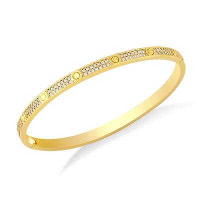 China 2021 New Designs TRENDY Diamond Micro Insert Gold Plating Copper Bracelet For Office Ladies for sale