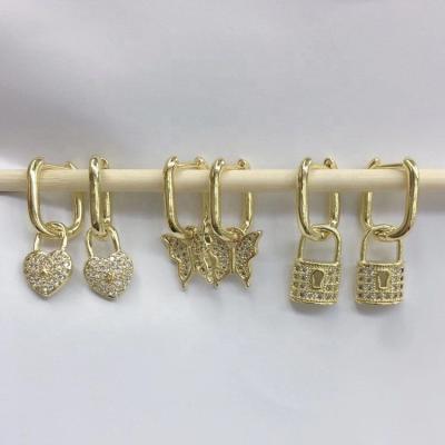 China CCES0008 CZ Religious Micro Pave Tasty Lock Butterfly Charm Earrings for sale