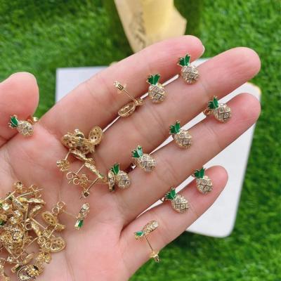 China Religious Brass Drip Oil Micro-Inlaid Zircon Fruit Pineapple Shape Fashion Women's Earrings for sale