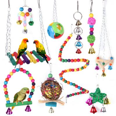 China Viable Bird Toys New Pet Supplies Parrot Bird Toy Parts Swing Rainbow Bridge Bell Bird Toy Set for sale