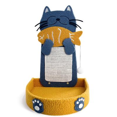 China Popular Viable Selling Cute Cat Scratch Board Eat Fish Sisal Cat Scratch Pad With Ball Toy For Cat Teddy for sale