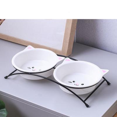 China New Sale High Quality Ceramic Non-automatic Cat Food Pet Or Water Bowls Anti-Slip With Single Metal Shelf Double Pet Bowl for sale