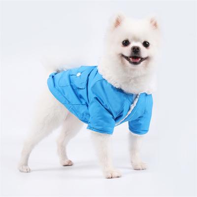 China Durable Pet Warm Apparel Coats Two Pockets Hooded Polyester Taffeta Design For Medium Puppy Dogs Jacket For Autumn Winter for sale