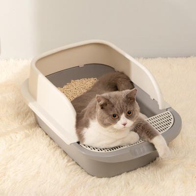 China New Easy And Convenient Nafenai Pet Supplies Easy To Clean Open Cat Toilet Cat Box Large Trash for sale