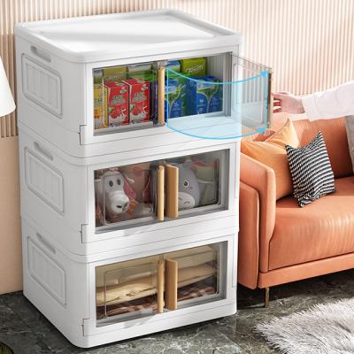 China Nafenai 80L plastic storage box double door storage box viable transparent multi-layer household storage cabinet for sale