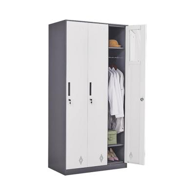 China Home/Office/Hospital Lockers Gym Locker 3 Door Wardrobe Metal Cabinet Almari Steel Locker For Changing Room for sale