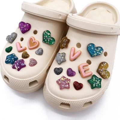 China Eco-Friendly Shiny Star And Heart Kids Accessories Lace Adapter For Shoe Charms for sale