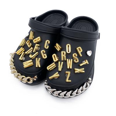 China Wholesale Eco-Friendly Rhinestones Gold Silver Plating Letters Croc Charms Word Enamel Metal Shoe Charms for sale