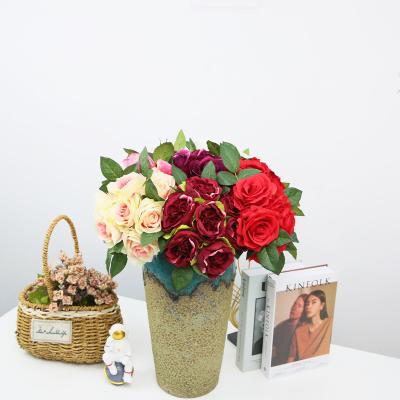 China 9 Real Rose Bouquet Wholesale Wedding Flowers Artificial Decor Touch Flowers for sale