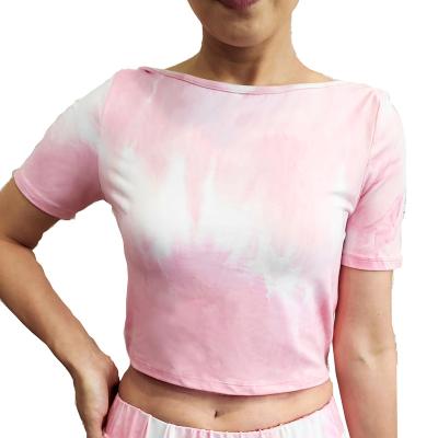 China Selling Timtex Women's Sexy Hollow Back Tie Dye Crop Cotton Crop Top Short Sleeve Hot QUICK DRY T-shirt for sale