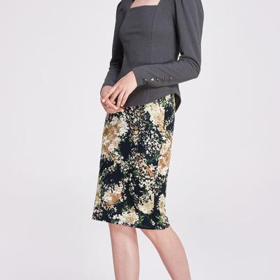 China Timtex Breathable Women's H Floral Solid Print Line Mid Length Pencil Skirt for sale