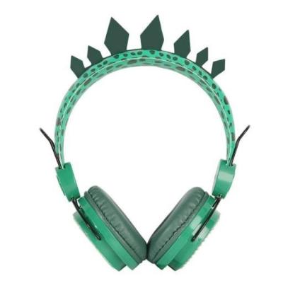 China New Perfect 3.5mm Sound Earphones Wired Green Dinosaur Kids Headp honeswith Microphone For Kids Studying Games for sale