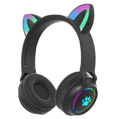 China Foldable HIGH FIDELITY Support TF Wireless Headphones With Mic Bass Noise Canceling Glowing Cute Cat Ear Paw Led Headphones Girls Gift Wireless Kids for sale