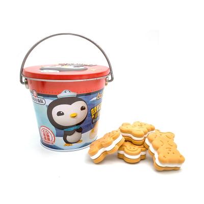 China Mini Popcorn Round Cookie Tin Bucket Recyclable Round Tin Bucket With Metal Lid for sale