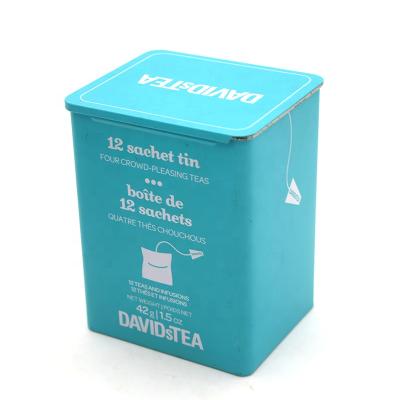 China Recyclable Rectangular Metal Tea Tin Packing Box Tea Canister Tea Bag Tin Container With Sliding Lid for sale