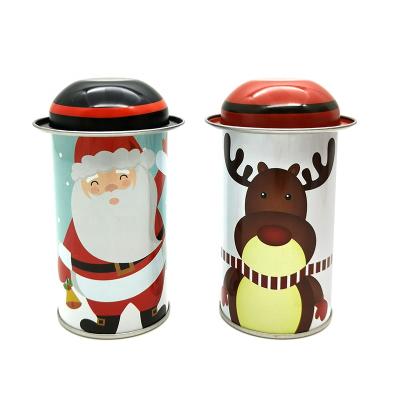 China Recyclable Small Round Christmas Candy Tins Christmas Gift Tin Box With Hat Shape Lid for sale