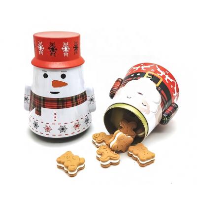 China Recyclable Tins Christmas Season Holiday Snowman And Santa Claus Design Decoration Tumbler Tin Box For Cookie for sale