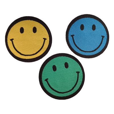 China Wholesale Handmade Circular Smiley Shape Badge Patches Garment Accessories Woven Logo Patch for sale