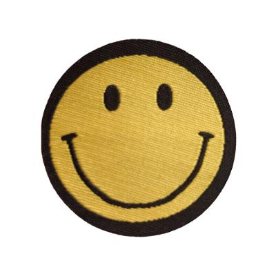 China Handmade Cute Smiley Shape Patches Garment Clothing Round Bag Accessories Custom Woven Patches for sale