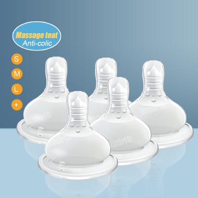 China BPA Free Baby Bottle Teats Wide Neck Food Grade Liquid Silicone Massage Anti Colic Baby Nipple for sale