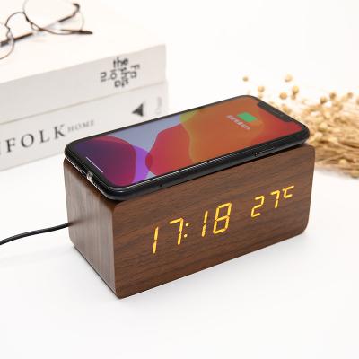 China Art Deco Hot Sellers On Amazon Electronic Clock Led Digital Clock Date Multifunction Time Temperature Alarm Clock Wireless Charger for sale