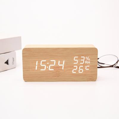 China Art Deco Hot Sell Amazon Desktop Decorations Wooden Digital Azan Clock Multifunction Led Digital Alarm Clock With Temperature for sale