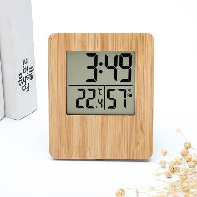 China Art Deco Amazon Hot Sale Multifunctional Wooden Desk Table Alarm Clock Temperature Humidity Digital Pendulum Led Clock For Home for sale