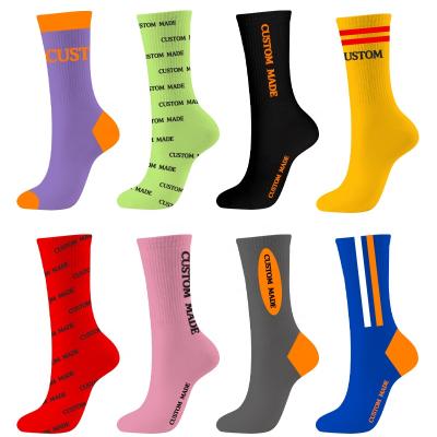 China Antibacterial custom logo unisex custom logo sporty color tube embroidery women socks jacquard crew socks custom made socks OEM for sale