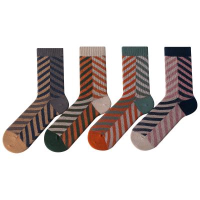 China Wholesale Custom Fashion Cotton Tube Socks Men's Retro Combed Socks QUICK DRY Winter Striped Cotton Socks Men for sale