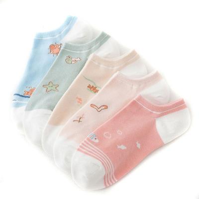 China Sustainable Women's Kawaii No Show Knocks Invisible Hidden Liner Stocking Cut Out Colorful Cotton Non Slip Socks for sale