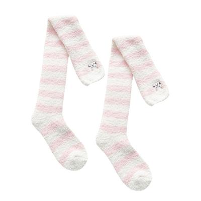 China Women Breathable Home Viable Winter Striped Warm Sleep Socks Plus Velvet Thigh Socks for sale