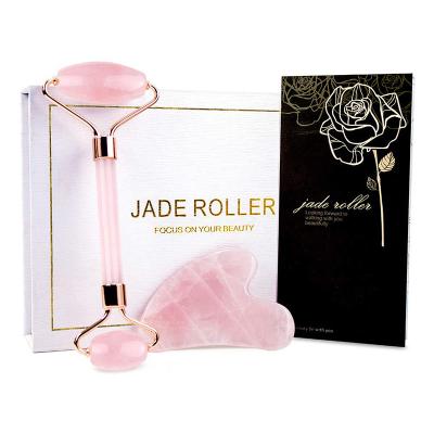 China Beauty Massage Tool Rose Quartz Jade Roller Gua Sha Whitening Set Jade Roller For Face for sale