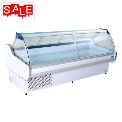 China Single-temperature Butcher Curve Glass Freezer Meat Display Refrigerator For Sale for sale