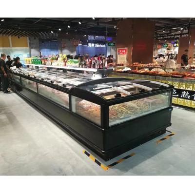 China Double-temperature Supermarket Large Door Chest Frozen Food Island Display Ice Cream Horizontal Commercial Glass Top Deep Fridge Freezer for sale