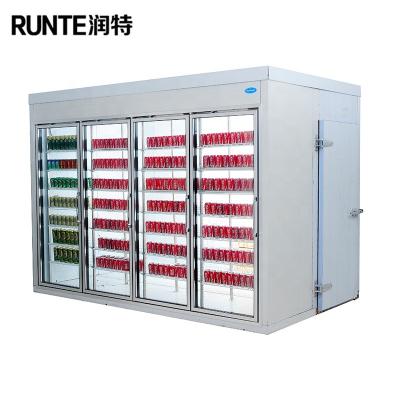 China Commercial Single-temperature walk in cooler / freezer /glass door cold storage room for supermarket for sale