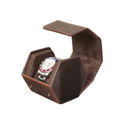 China Custom Logo Genuine Leather Watch travel Box Organizer Hexagon Watch Roll For Wrist Watch Te koop