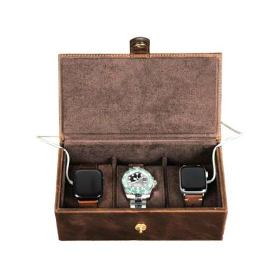 China 3 Slots Luxury Double Open Watch Box Case Cow Leather Watch Travel Case Storage Organizer Box Te koop