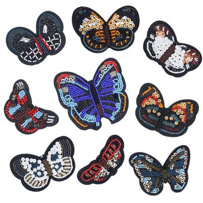 China Sustainable high quality handmade beaded sequin sew on 3d butterflies embroidery patches for sale