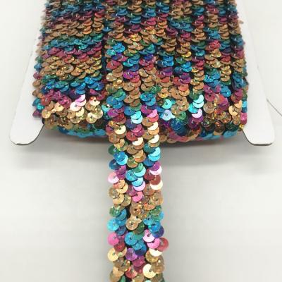 China Wholesale Workable 2cm Width Bling Elastic Finish Braids Sequin Lace DIY Accessories Sewing Trims Bling Exhaust Fabric Stage Latin for sale