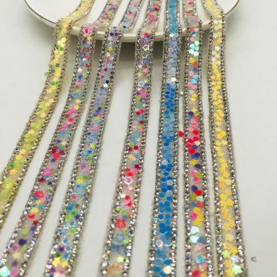 China 2021 New Fashion Shinning Hotfix Crystal Rhinestone Chain Trimming Iron on Decoration of Crystal Sequins Trimmings For Dress for sale