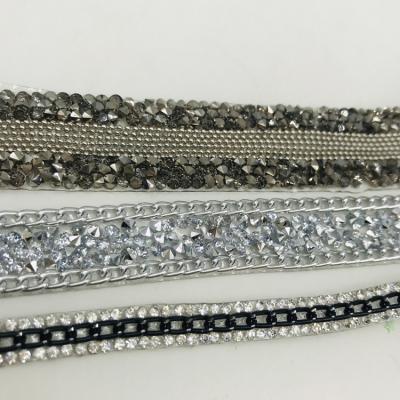 China Shinning Rhinestone Hotfix Chain Trimming Crystal Mesh Band For Garment Decoration for sale