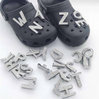 China Shoes Buckle DIY 18-30mm 26 Alphabets Letter Numbers Diamond Designer Metal Shoe Charms Buckle Accessories Decorations for sale