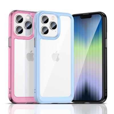 China Shockproof Colorful Transparent Phone Case For iPhone 14 Hard Acrylic And Soft TPU Mobile Cases For iPhone 14 Series for sale