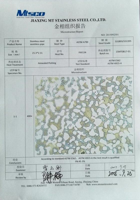 Microstructure Report - Jiaxing MT stainless steel co.,ltd.