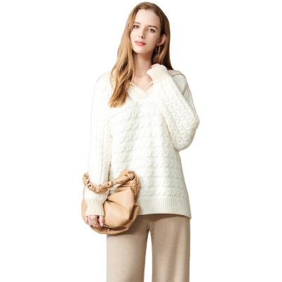 China 2021 Women Winter Anti-Wrinkle Twist Hoodie White Turtle Neck Jacket Handmade Knitted Sweater for sale