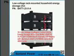 3U Low-Voltage Intelligent Control Home Energy Storage All-in-One Butler LiFePO4 51.2V 50A 5120Wh16S1P Prismatic LFP Battery with aluminum shell 3.2V/100Ah cycle life of 4000 cycles