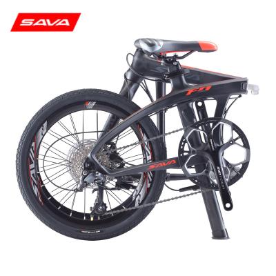 China SAVA Carbon Fiber Folding Bike 20 Inch High Quality Adult Mini Compact City Road Bicycle 9 Inch Ultralight Derailleur Speed ​​SHIMANO for sale