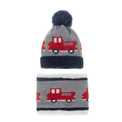 China Fashion\2022 winter super comfortable\durable kids car design plush double scarf cute cute hat set winter knitted hat for kids for sale